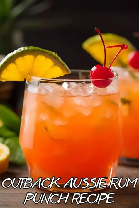 Outback Cocktail Recipes, Australian Alcoholic Drinks, Outback Drinks Recipes, Australian Cocktails, Orange Alcoholic Drinks, Rum Punch Recipe, Rum Drinks Recipes, Alcoholic Punch Recipes, Rum Punch Recipes