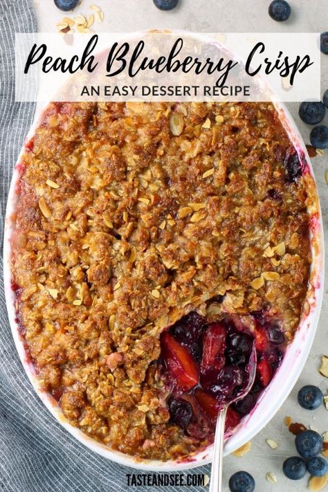 Peach Berry Crisp, Peach Blueberry Crumble, Peach Blueberry Crisp, Peach Blueberry Cobbler, Berry Crisp Recipe, Fresh Blueberry Recipes, Blueberry Crisp Recipe, Blueberry Crisp, Peach Crumble