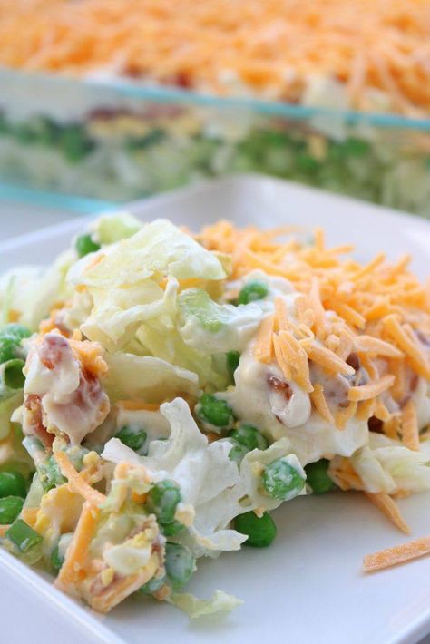 7 Layer Green Salad 7 Layer Salad, Lion House, Seven Layer Salad, Layer Salad, Layered Salad Recipes, Green Salad Recipes, Layered Salad, Pasta Primavera, Cold Salad