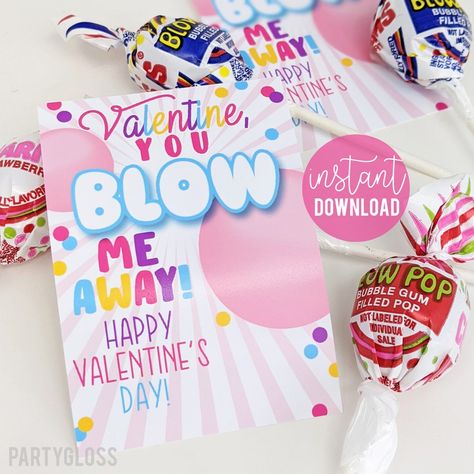 Blow Pop Valentines Printable, Blow Pop Valentines, Pop Valentines, Blow Pop, Pink Lollipop, Blow Pops, Class Valentines, Waiting You, Printable Gift Tags