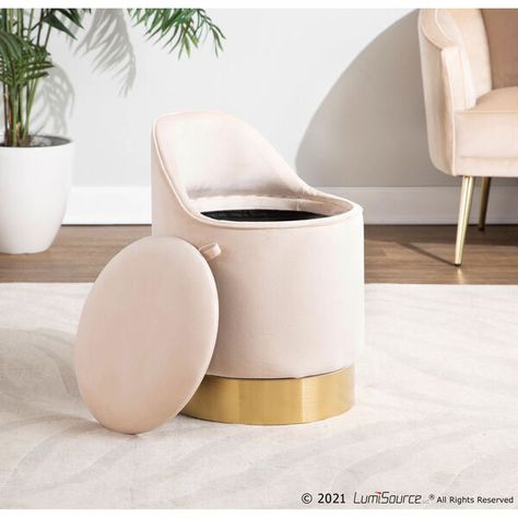 Shop Bellacor for Marla Gold and Cream Velvet Vanity Stool by LumiSource and other Stools for your home. Free shipping on most lighting, furniture and decor every day. Makeup Vanity Stool, Bathroom Vanity Stool, Dorm Bathroom, Makeup Stool, Contemporary Glam, Pastel Room, Vanity Chair, Room Stuff, Value City Furniture