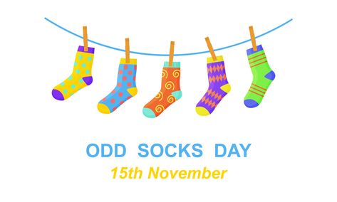 Download the Odd socks day banner. Different colorful odd socks hanging on the rope 5241686 royalty-free Vector from Vecteezy for your project and explore over a million other vectors, icons and clipart graphics! Odd Socks Day, Odd Socks, Funky Socks, Crazy Socks, Vector Art, Vector Free, Royalty Free, Royalty, Scrapbooking