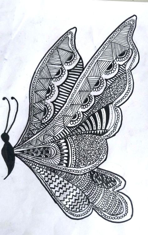 Zentangle Butterfly Zentangle Butterflies, Vignette Drawing, Zentangle Butterfly, Butterfly Art Drawing, Butterfly Sketch, Zentangle Artwork, Fairy Garden Designs, Zen Doodle Art, Tinta China