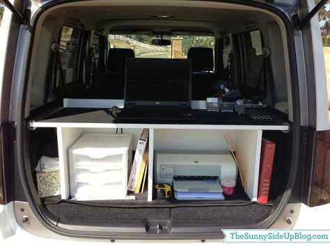 Mobile Office Organization, Car Office Ideas, Mobile Office Ideas Car, Office Van, Minivan Camper, Office Organization Tips, Home Health Nurse, Supply Room, Office Idea