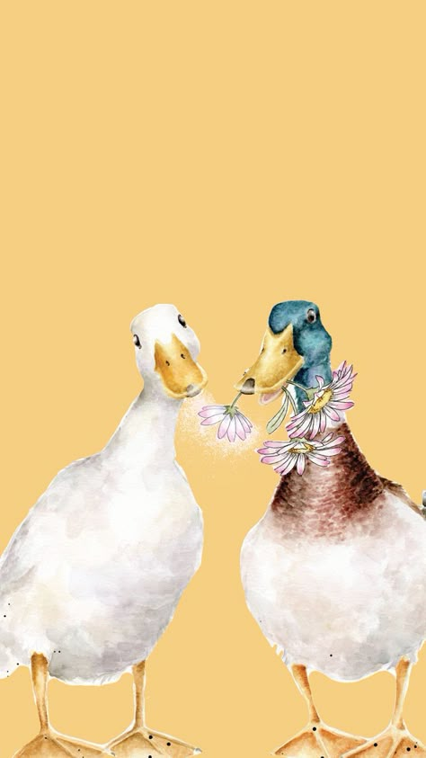 Duck Illustration Design, Duck Phone Wallpaper, Cute Backgrounds Aesthetic, Chicken Wallpaper, Duck Illustration, Duck Wallpaper, Animal Illustration Art, Wrendale Designs, Duck Art