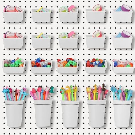 Amazon.com: 20 Pack Pegboard Cups Pegboard Bins Set, Pegboard Wall Organizer with Hooks and Loops, Peg Hooks Assortment Organizer Accessory for Garage Craft Workshop Office Storage (White) : Industrial & Scientific White Pegboard, Peg Board Walls, Pegboard Bins, Pegboard Wall, Workshop Office, Metal Pegboard, Peg Hooks, Craft Workshop, Pegboard Organization