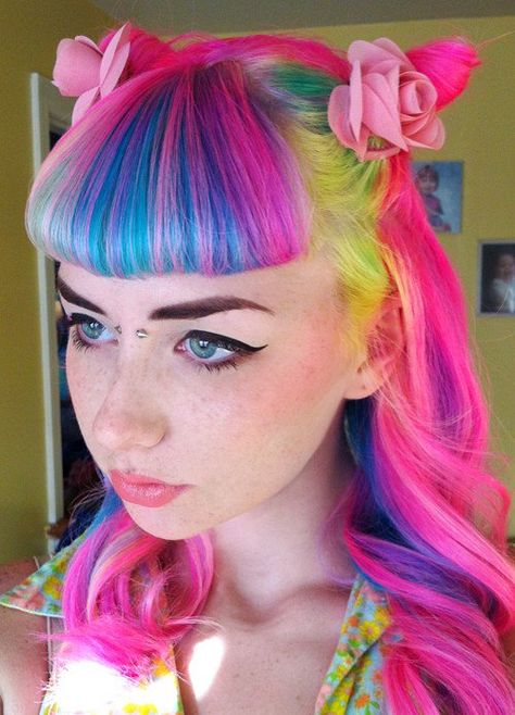 Rainbow Hair Color, Multi Colored Hair, Bright Hair, Funky Hairstyles, Unicorn Hair, Short Black Hairstyles, Colorful Hair, Mermaid Hair, Rainbow Hair