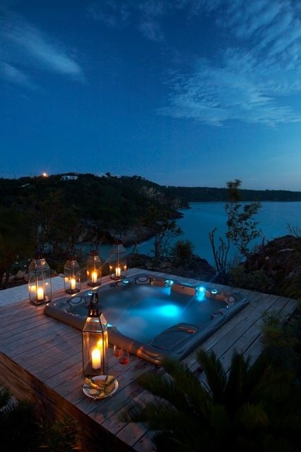 Ready for romance, this hot tub with a view over Little Bay, stretching out to Crocus Bay, Katouche and beyond, certainly sets the right mood. Luxury Hot Tubs, Outdoor Hot Tub, Tub Ideas, Dream Pools, Romantic Places, Beautiful Places To Travel, Luxury Resort, Phuket, Dream Vacations