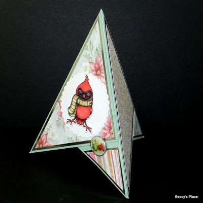 Beccy's Place: Tutorial: Pyramid Cards Teepee Cards Tutorial, Fun Fold Triangle Card, Triangle Pocket Card, Pyramid Cards, Pyramid Card, Free Standing Display, Standing Display, Holographic Paper, Christmas Cardinals