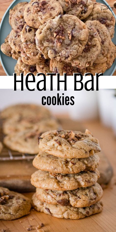 Dessert Recipes With Toffee Bits, Health Bar Cookies Recipes, Cookies With Heath Bar Bits, Oatmeal Heath Bar Cookies, Almond Toffee Cookies, Recipes With Heath Bar Bits, Best Toffee Cookies, Toffee Blondies Recipe, Heath Chip Cookies Toffee Bits