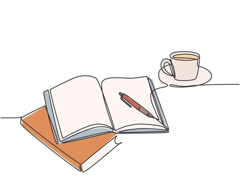 Coffee At Work, An Open Book, Desk Writing, Single Line Drawing, Academic Validation, Hand Gesture, Business Concept, Continuous Line Drawing, Continuous Line