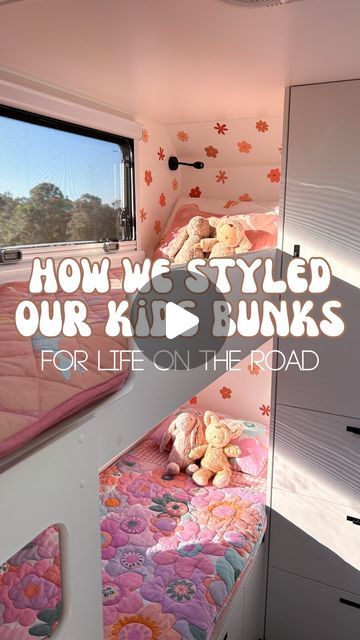 Brenden & Darci • Rippin Around Oz on Instagram: "🔆 Kids Bunk Area 🔆 Transforming our kids’ bunk beds into cozy spaces on the road! Check out these styling tips for caravan living👇🏼  Styling 〰 This is your child’s safe space, you want it to feel inviting! We went with some reusable flower wall decals. Reusable wall decals are a simple damage free way of adding decor to the bunk space. These ones are actually the same stickers that were used in Frankie’s nursery at our old house so it felt like the right choice & homely to the girls 🌸  Toys 〰 We have a small toy storage box which is actually a nappy caddy from Kmart, this is the perfect size and easily accessible for the kids! We have other toys in the drawers below their bunks but the caddy holds their “most played” with toys 🤗  Book Caravan Bunk Beds, Caravan Bunks, Bunk Bed Sheets, Small Toy Storage, Nappy Caddy, Caravan Living, Caravan Interior, Cozy Spaces, Cot Sheets