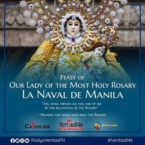 Second Sunday of October | Feast of Our Lady of the Most Holy Rosary, La Naval de Manila Happy Feast Day Our Lady of the Most Holy Rosary, La Naval de Manila! Our Lady of the Most Holy Rosary, La Naval de Manila, pray for us! The first celebration of the Feast of La Naval de Manila was held on Oct. 8, 1646 in Intramuros, Manila, to mark the naval victory of the Spanish & Filipino Catholic forces against the invading Dutch fleet. Reminiscent of the victory of the greatly (continued .../2) Intramuros Manila, Happy Feast Day, First Sunday Of Advent, Happy Feast, Praying The Rosary, Holy Rosary, Pray For Us, Mother Mary, Our Lady