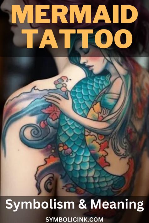 Mermaid Tattoo Meaning Beautiful Mermaid Tattoos For Women, Tatoos Mermaid Ideas, Mermaid In Water Tattoo, Mermaid Tatoos Woman, Mermaid Tattoos For Men, Cool Mermaid Tattoos, Beach Back Tattoo Women, Two Mermaids Tattoo, Diving Mermaid Tattoo