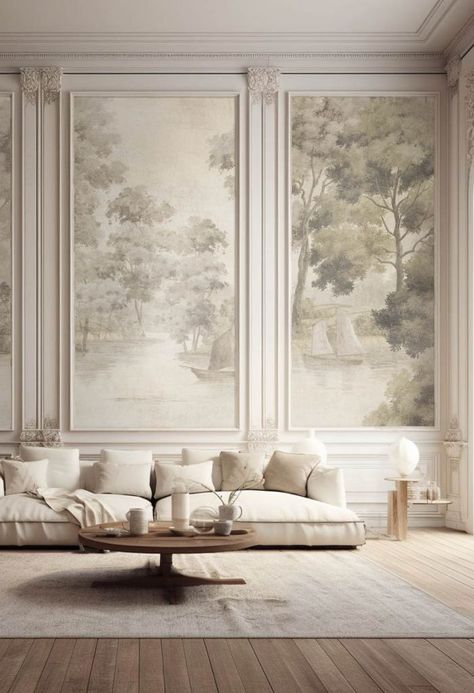 home 2023 - Ananbô Wall Mural With Molding, Creative Ways To Display Plants, Ways To Display Plants, Different Interior Design Styles, Parisian Interior, Neoclassical Interior, Dream House Interior, Wallpaper Living Room, Living Room Inspo