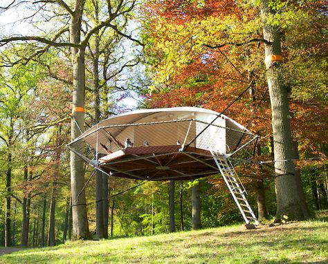 Amazing floating tent looks like a flying saucer | Inhabitat - Green Design, Innovation, Architecture, Green Building Tree Camping, Tree Tent, Treehouse Cabins, Tree People, Cool Tree Houses, Eco Architecture, Cabin Tent, Tent Design, Green Building