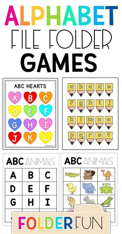 Preschool File Folder Games Free Letter Matching, Alphabet File Folder Free Printables, Pre K File Folder Games Free, Animal File Folder Games, Alphabet Games For Toddlers, Letter File Folder Games Free Printable, Free File Folder Games For Preschool, Preschool File Folders Free Printable, Alphabet Sounds Free Printables