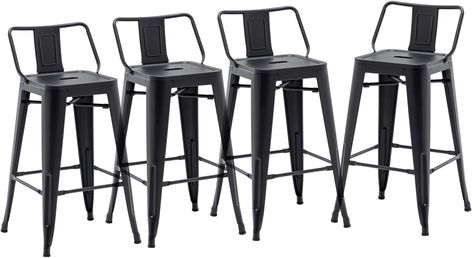 HAOBO Home 30" Low Back Metal Counter Stool Height Bar Stools [Set of 4] for Indoor/Outdoor Barstools, Matte Black Outdoor Barstools, Counter Stools With Backs, Metal Counter Stools, Metal Counter, Indoor Outdoor Kitchen, Outdoor Kitchen Bars, Backless Stools, Industrial Bar Stools, Stools For Kitchen Island