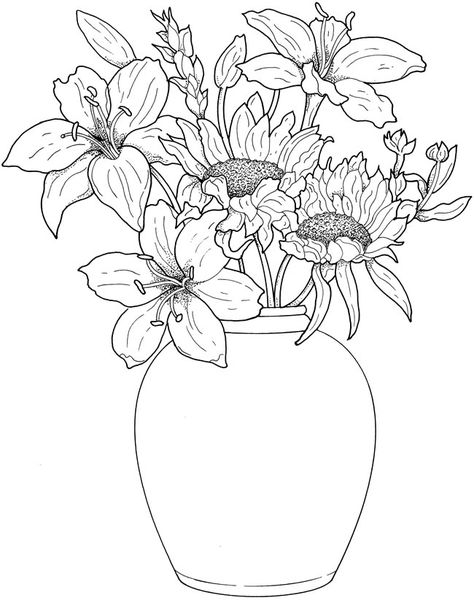 Welcome to Dover Publications  Creative Haven Beautiful Flower Arrangements Coloring Book فنسنت فان جوخ, Outline Images, Card Sketch, Drawing Flowers, Adult Colouring Pages, Flower Paintings, Flower Coloring Pages, Digi Stamps, Coloring Book Pages