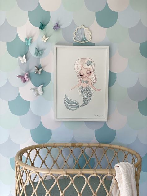 Mermaid Nursery Baby Girl, Seaside Nursery, Mermaid Nursery Theme, Little Mermaid Nursery, Mermaid Themed Bedroom, Nautical Nursery Girl, Mermaid Girls Room, Kids Bedroom Themes, Mermaid Decor Bedroom