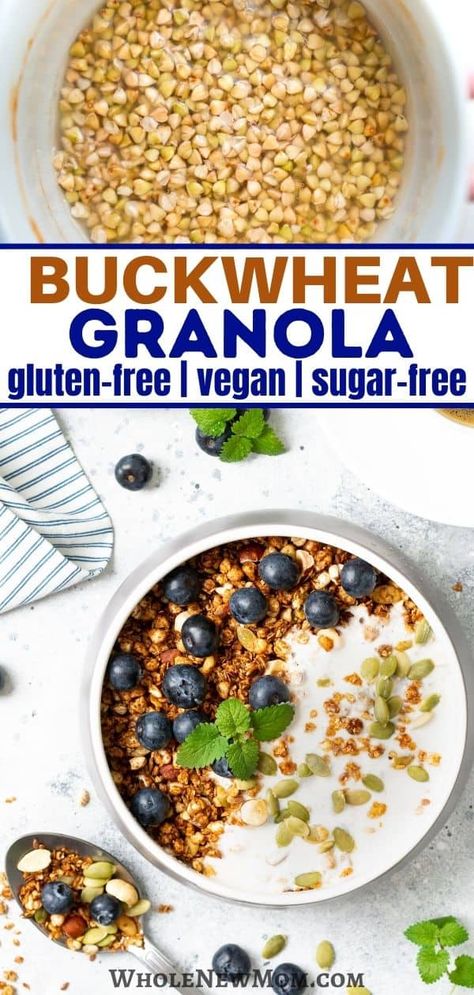 Looking for a healthy breakfast option? This Gourmet Cranberry Buckwheat Granola is made with sprouted buckwheat and flavored with coconut, pistachios, cacao, and cinnamon. It's simple to make for the perfect gluten-free healthful breakfast that tastes like a gourmet treat! Buckwheat Granola Recipe, Buckwheat Granola, Vegan Granola, Best Gluten Free Desserts, Gluten Free Granola, Granola Healthy, Gluten Free Recipes For Breakfast, Nutritious Breakfast, Granola Recipes