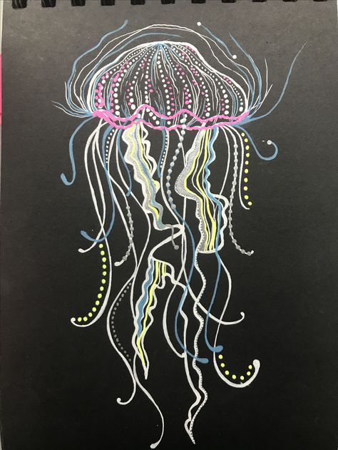 Natural Form Artists, Scratch Paper Art, Jellyfish Drawing, Folklore Art, Jellyfish Painting, Jellyfish Tattoo, Jellyfish Art, Freehand Machine Embroidery, Coral Art