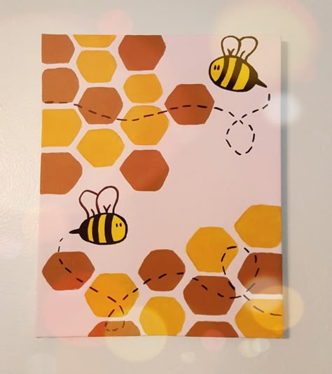 Yellow Things To Paint, Yellow Easy Painting, Painting Ideas Cute Easy, Yellow Painting Ideas On Canvas, Bee Canvas Painting, Bee Painting Simple, Painting Ideas Yellow, Cute Things To Paint Easy, Cuadros Aesthetic Faciles