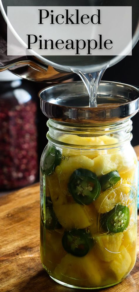 This simple pickled pineapple recipe makes for a delicious addition to countless recipes! No canning or fancy equipment is required, just your refrigerator. Sweet with a hit of spice, it is super unique and yummy!