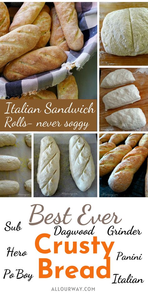 Sandwich rolls with a crusty exterior and a soft interior that doesn't crumble. These sub rolls will hold up well to hot or cold fillings without falling apart. Use them into a hoagie bun, hero sandwich, a grinder, or a delicious meatball sub.