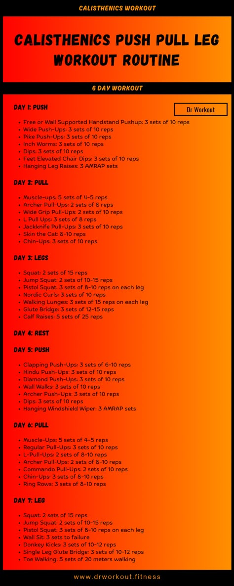 Calisthenics Push Pull Leg Workout Plan Calisthenics Workout Home, Push Pull Legs Home Workout, Push Pull Legs Workout Plan Men, Push Calisthenics Workout, Beginner Calisthenics Workout Plan, Best Push Pull Workout Routine, Pull Calisthenics Workout, Calisthenics Leg Workout, Full Body Calisthenics Workout