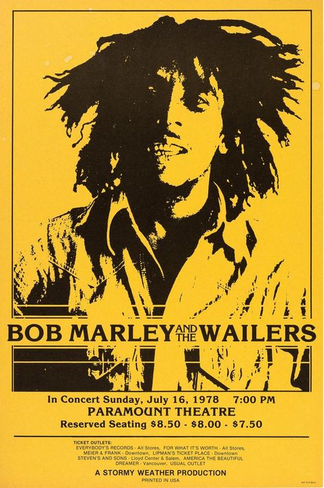 Bob Marley And The Wailers, 90s Poster, Bob Marley Poster, Reggae Art, Poster Rock, Bob Marley Pictures, Bob Marley Art, Reggae Artists, Paramount Theater