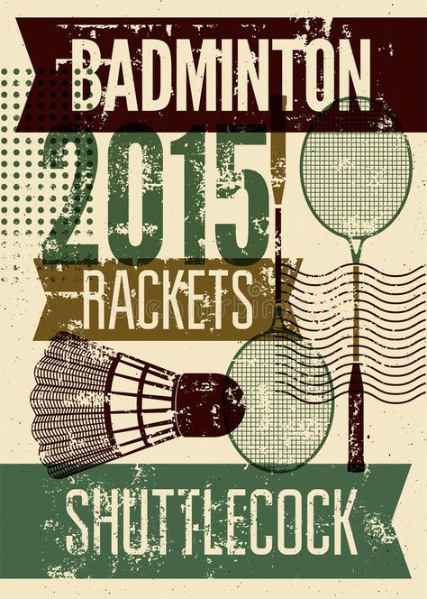 Badminton typographic vintage grunge style poster. Retro vector illustration with rackets and shuttlecock. royalty free illustration Badminton Poster, Badminton Aesthetic, Retro Vector Illustration, Retro Vector, Free Illustration, Mandala Design Art, Ribbon Design, Vintage Grunge, Poster Retro