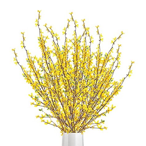 FQQWEE 6Pcs Artificial Forsythia Flower Branches 39 Inch Long Faux Yellow Jasmine Artificial Flowers Stems Silk Winter Spring Forsythia Flowers Bouquets for Floral Arrangement Wedding Home Decor Forsythia Flower, Table Top Ideas, Winter Jasmine, Floral Arrangement Wedding, Boston Public Garden, Orchid Bouquet, Spring Centerpiece, Artificial Orchids, Home Office Decoration