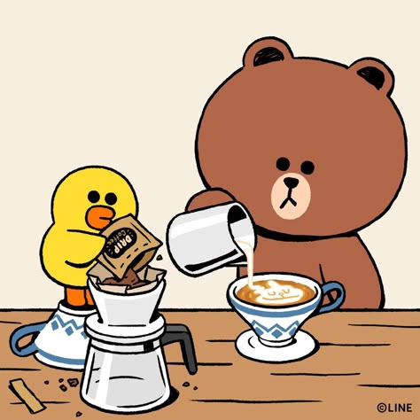 Line Brown Bear, Bear And Rabbit, Brown And Cony, Bear And Bunny, Bear Gif, Milk And Mocha, Brown And Friends, Kakao Friends, Bunny And Bear