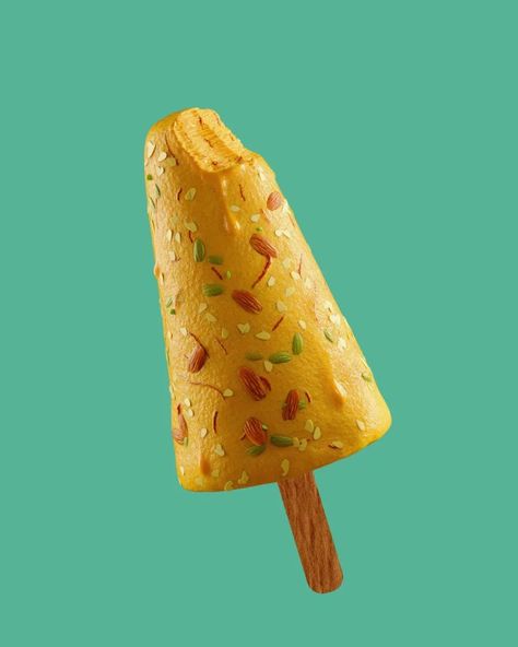 3D Ice Cream: Kulfi, Badam Kesar Pista . . #3Dproduct #3dfood #foodstyling #foodphotography #productphotography Kulfi Ice Cream, Ice Cream Packaging Design, Food Packaging, Aesthetic Photography, Ice Cream