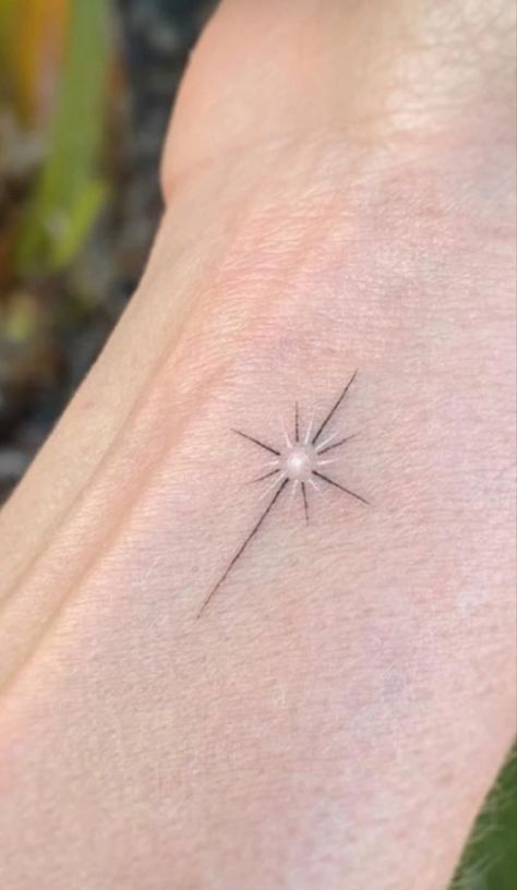 Minimalist Star Tattoo Design, Different Star Tattoos, Six Pointed Star Tattoo, Fine Line Sun Moon Stars Tattoo, Forearm Star Tattoos For Women, Christmas Star Tattoo, Single Star Tattoo, Dainty Star Tattoos For Women, North Star Tattoos For Women