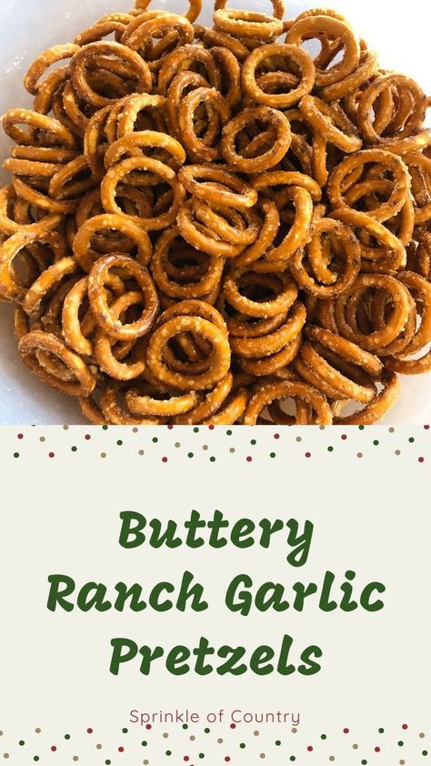 Garlic Ranch Pretzels, Garlic Pretzels, Pizza Side Dishes, Ranch Pretzels, Seasoned Pretzels, Garlic Ranch, Party Side Dishes, Pretzels Recipe, Easy Homemade Recipes