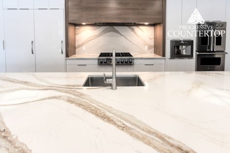 Cambria® Brittanicca Gold Quartz Countertop Brittanica Gold Cambria Quartz, Cambria Brittanicca, Waterfall Island Kitchen, Natural Stone Kitchen, Cambria Quartz Countertops, Cambria Countertops, Quartz Backsplash, Holland House, Natural Stone Countertops