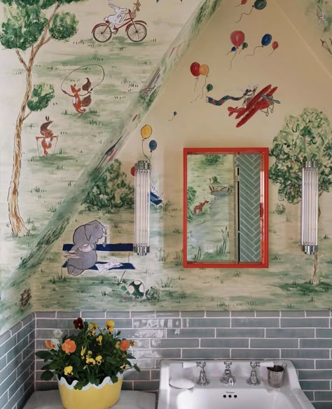 Childrens Bathroom, London Home, Bathroom Designs, Kids' Bathroom, House Inspo, Powder Room, My Dream Home, Future House, Mural Wallpaper