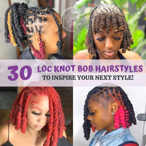 Thick Loc Hairstyles For Women, Loose Loc Styles, Knot Loc Bob, Short Loc Knot Bob, Loc Knots Styles Bob, Locs Bob Hairstyle, Loc Bob Styles, Extended Loc Bob, Vacation Loc Styles