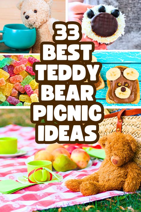 Teddy Bear Picnic Party Ideas - fun bear themed party for preschool teddy bear party, outdoor bear picnic birthday party for kids, or cheap and easy summer family activity. Fun teddy bears picnic ideas for preschoolers and up! #teddybears #teddybearpicnic #bearparty #beartheme #bearbirthday #birthdayparty #summerparty Teddy Bear Picnic Theme, Teddy Bear Picnic Preschool, Teddy Bear Picnic Activities, Teddy Bears Picnic Food, Outdoor Summer Party Ideas, Preschool Bears, Teddy Bear Picnic Ideas, Party Ideas For Family, Cheap Party Ideas