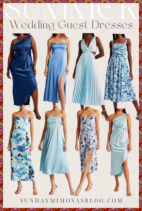 Mint Wedding Guest Dress, Blue Dresses Wedding Guest, All Blue Wedding Guests, Blue Hues Bridesmaid Dresses, Beach Wedding Guest Dress Blue, Beach Wedding Dresses For Guests, Blue Wedding Guest Outfit Men, Yacht Club Wedding Guest Dress, Something Blue Wedding Guest