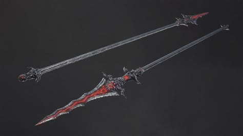 Daedric Spear, Nikita Sukhov on ArtStation at https://www.artstation.com/artwork/G8r0bz Spears Concept Art, Fantasy Spear Art, Spear Artwork, Spear Rpg, Fantasy Spear, Fantasy Spear Design, Spear Concept Design, Fantasy Spear Concept Art, Black Spear Fantasy