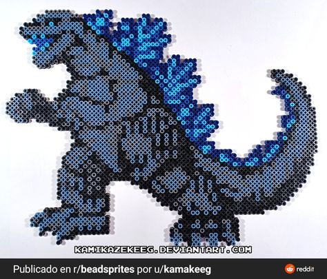 Godzilla Perler Beads, Tapestry Ideas, Pixel Art Grid, Art And Fashion, Limited Edition Shirt, Fuse Beads, Perler Beads, Godzilla, Pixel Art