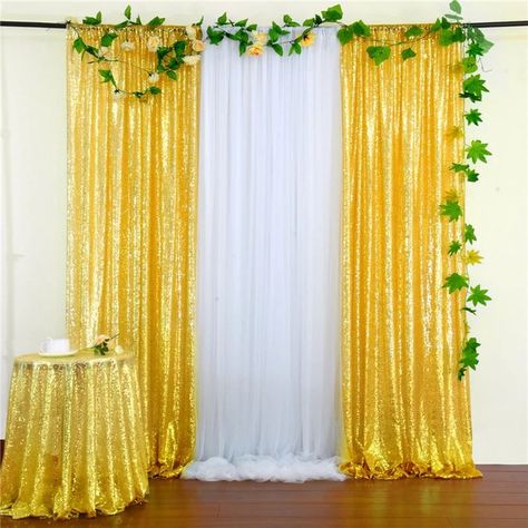 Haldi Decoration Ideas At Home Simple, Haldi Decoration Ideas, Backdrop Props, Sequin Curtains, Wedding Arches Outdoors, Simple Stage Decorations, Props Photography, Sequin Backdrop, Easy Backdrops