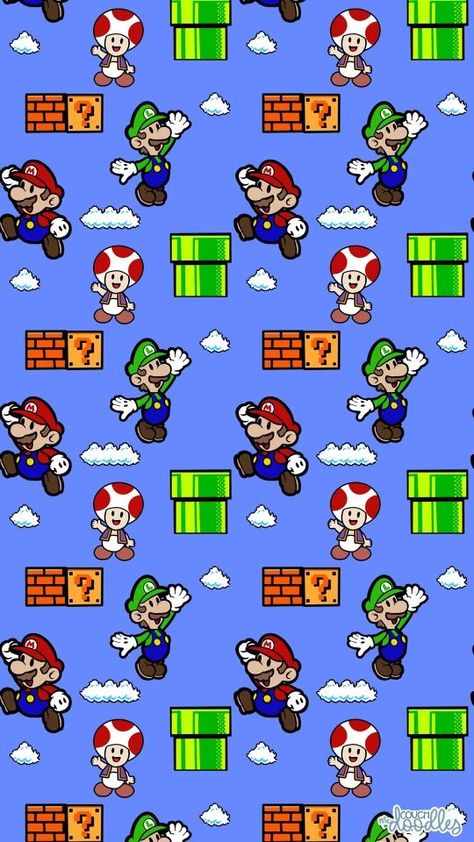 Download this free wallpaper! Check out my instagram for more 😜 or send me a message if you have a special request and I’ll see what I can do Game Mario Bros, Super Mario Room, Super Mario Bros Birthday Party, Super Mario Bros Party, Mario Bros Party, Retro Gaming Art, Paper Mario, Super Mario Art, Mario Art