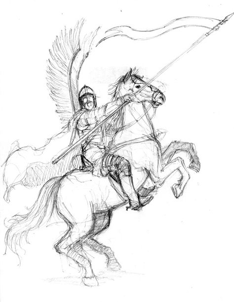 Winged Hussar on horse SKETCH Polish Tattoo Ideas, Herne The Hunter, Be Brave Tattoo, Knight On Horse, Polish Winged Hussars, Horse Sketch, The Ottoman Empire, Winged Horse, Hd Nature Wallpapers