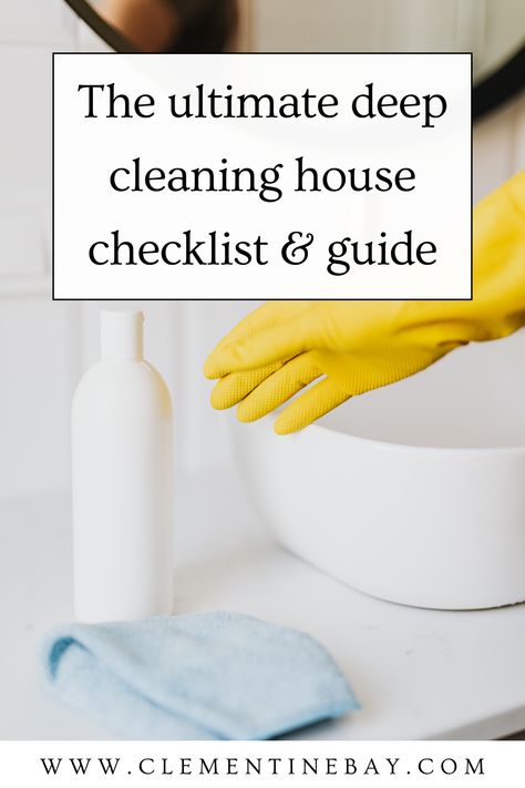 Declutter & clean your entire home & outdoor area one step at a time with our deep cleaning house checklist. | Spring cleaning checklist Deep Cleaning New House Checklist, How Often Should I Clean Things, Steps To Deep Clean House, One Day Deep Clean Checklist, Best Order To Clean Your House, Deep Clean Home Checklist, Home Deep Clean, Steps To Cleaning House, Tips On Decluttering House