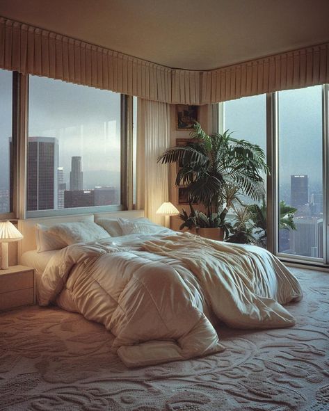 POV: You’re living in a penthouse from a 1980s movie 🤍✨ [AI] Get your wall posters on liminaldestinations.com and AI prompts on Ko-fi (links in bio!) • • • • #80sinterior #1980sinterior #80saesthetic #1980s #80svibes #80snostalgia #80sdecor #80s #80spenthouse #vintage #interiordesign #homedecor #luxuryhomes #midcentury #midcenturymodern #postmodern #luxury #la #losangeles 80s Penthouse Apartment, 80s Aesthetic Apartment, 80s Post Modern Bedroom, 80s Luxury Bedroom, 80s Glam Bedroom, 80s Post Modern Interior Design, 1980s Bedroom Aesthetic, 80s Interior Design Bedroom, 1980 Decor