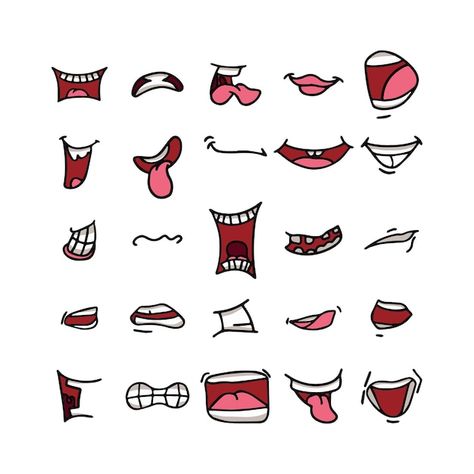 Mouths vector set in different positions... | Premium Vector #Freepik #vector #cartoon-mouth #cartoon-expressions #cartoon-emotions #expression Drawing Face Expressions, Caricature Drawing, Face Expressions, Art Drawings For Kids, Vector Photo, Face Drawing, Doodle Art, Premium Vector, Anger